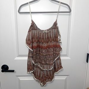 Free People festival romper with off the shoulder cap sleeves
